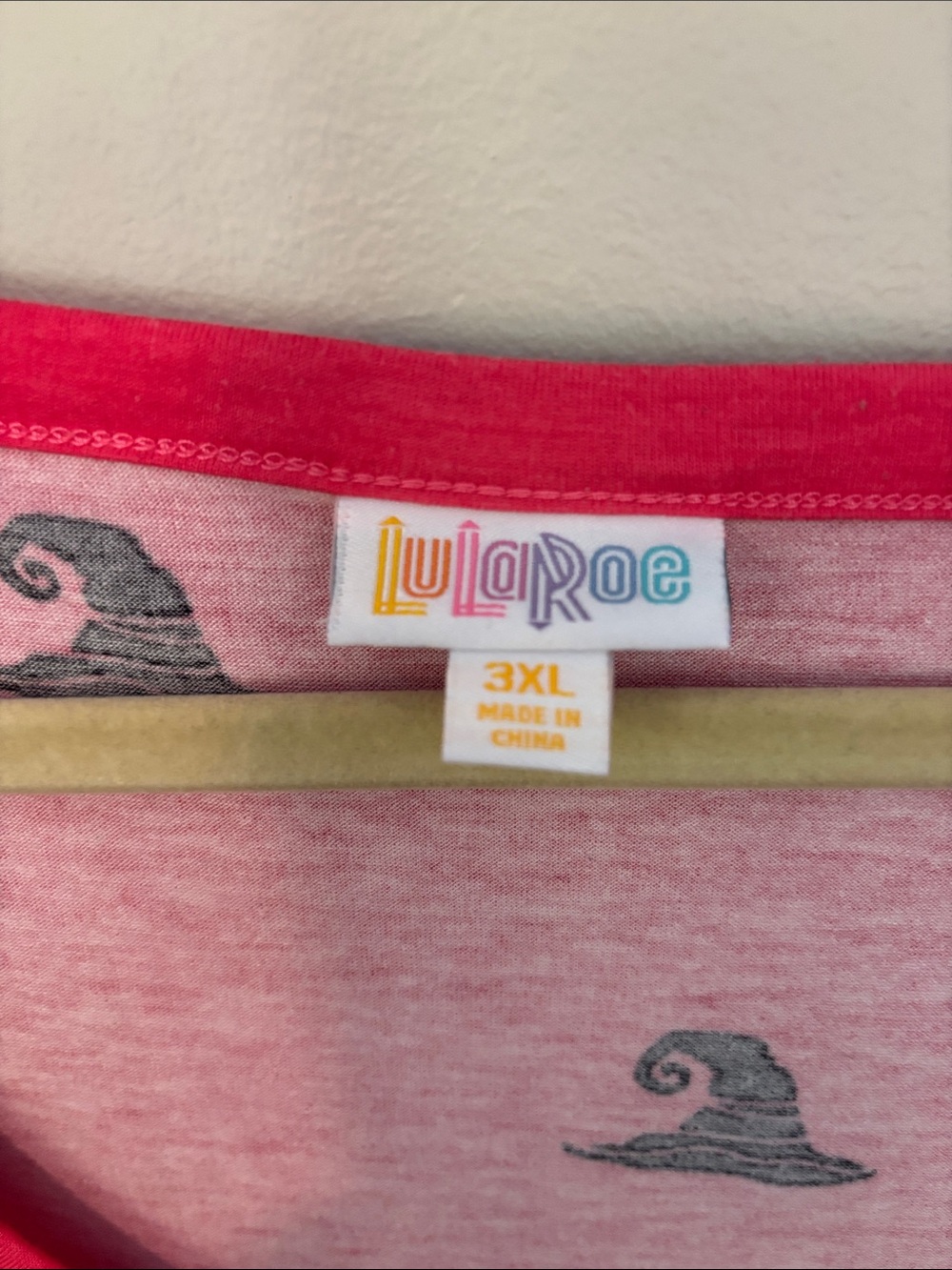 LuLaRoe Hot Pink Short Sleeve Tee with Black Witch Hat Print - Picture 2 of 3